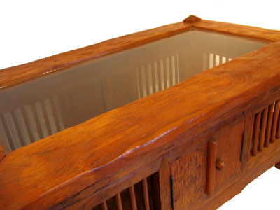 バリ島 買い付け センターテーブル 天板 ガラス 木 古材チーク ナチュラル 扉 コレクション 家具